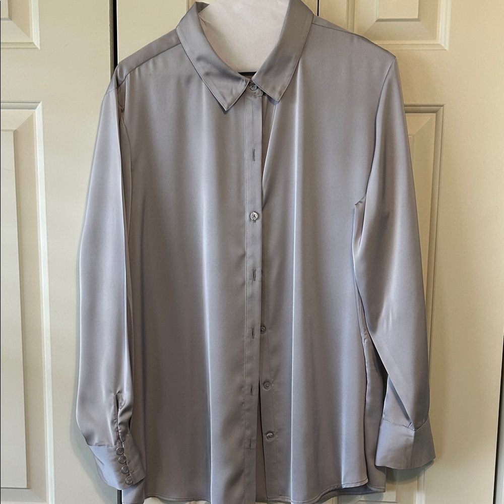 Lands' End Women’s Silver Satin Dress Shirt